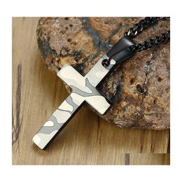 Pendant Necklaces Camouflage Charm Cross Men Necklace Classic Stainless Steel Black Colour Cruz Crucifixo Drop Delivery Jewellery Pendan Dhvle