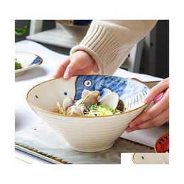 Bowls Creative Japanese Style Hat Bowl Big Noodle Breakfast Household Personality Tableware Beef Ramen C Drop Delivery Home Garden K Dhnho