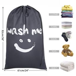 Storage Bags Fashion Smile Shape Nylon Laundry Bag Wash Me Travel Pouch Machine Washable Dirty Clothes Organiser Drawstring BagStorage