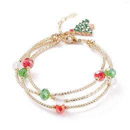 Link Bracelets Kissitty 5Pcs Colourful Glass Brass Tube Beaded Multi-strand Bracelet Alloy Christmas Trees Charm Triple Layer For Women