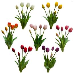 Decorative Flowers 5-headed Tulip Artificial Flower Real Touch Bouquet Fake For Wedding Decoration Home Garen Decor