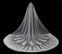 Bridal Veils NZUK Wedding Veil Lace Applique Edge With Pearl Flower Cathedral One Layer 4m Length Ivory