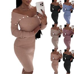 Casual Dresses Midi Women Clothes Spring Autumn Full Sleeve Turn-down Collar Sheath Dress Sexy Collect Waist Knit Rope Mujer