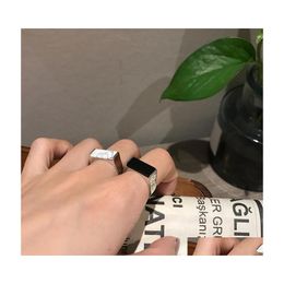 Charm Bracelets South Korea Han Edition S925 Pure Sier Fashion Temperament The Black Agate White Hoard Of Personality Open Ring Must Dhsxa