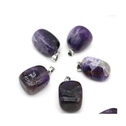 Pendant Necklaces Natural Irregar Stone Pendants Polished Amethyst Necklace Accessories For Jewellery Making Bracelet Purple Crystal D Dhyvl