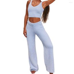 Women's Two Piece Pants Pant Suits Women Autumn Leisure Elegance Backless Crop Top Vest Plush Outfit Matching Set Women's Clothing 2023