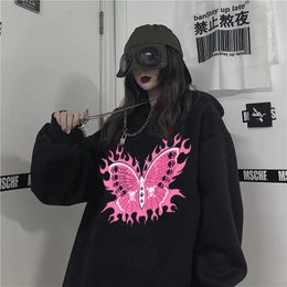 Women's Hoodies Y2K Gothic Sweatshirt Kawaii Butterfly Graphic Black Punk Oversized Vintage Women Hoodie KPOP Funny Harajuku Hip Hop