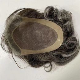 Brazilian Virgin Human Hair Piece 1b/Grey Customised Mono Toupee for Men