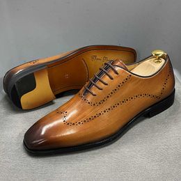 Dress shoes Size Mens Oxford Shoes Wingtip Genuine Calf Leather Luxury