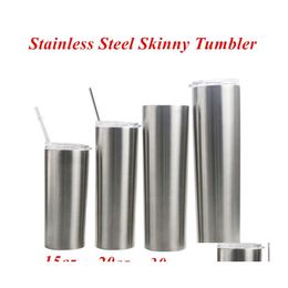 Mugs 20Oz Skinny Tumbler Slim Beer Coffee Mug 304 Stainless Steel Insation Vacuum Flask With Lid And St 15Oz 30Oz Travel Drop Delive Dhfeh