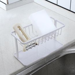 Kitchen Storage Sink Double-layer Drain Rack Countertop Shelf Holder Organiser For Sponge Hand Sanitizer Bath (White)