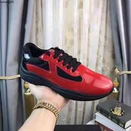 Men Fashion Casual Shoes Americ Cup Design Sneakers Patent Leather and Nylon Luxy Sneakers mens shoe mkjk895