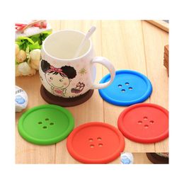 Mats Pads Sile Button Coaster Cup Cushion Holder Drink Placemat Coffee Place Mug Glass Beverage Pad 5 Colours Drop Delivery Home Ga Dh2Kp