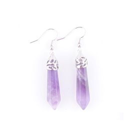 Dangle Chandelier Natural Amethyst Gemstone Earrings Hexagonal Pointed Reiki Chakra Beads For Women Jewellery R3058 Drop Delivery Dhaxs