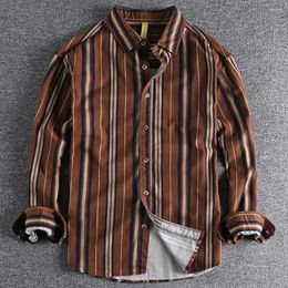 Men's Casual Shirts Fresh Vintage Mens Stripe Shirt Jackt Long Sleeve High Street Youth Man's Cotton Thin Top Coat Spring Summer