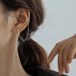 Backs Earrings 925 Sterling Silver Ear Clip Long Tassel For Women Cross Cuff 2023 Trend Korean Fashion Jewelry Gift