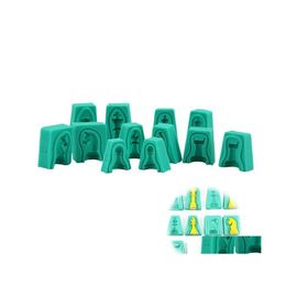 Cake Tools 12Pcs/Set 3D Sile Chess Mods Mould For Chocolates Pastries Ice Cream Baking Creative Green Dessert Fondant Mod Drop Delive Dhahz