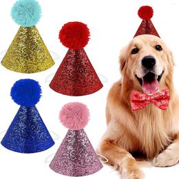 Dog Apparel 1 Set Headwear Pet Birthday Hats Tie Glitter Star Decor Sequins Puppy Party Costume Cat Hat Accessory