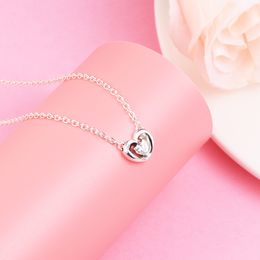 925 Sterling Silver Radiant Heart & Floating Stone Pendant Collier Necklace Fits European Pandora Style Jewellery Necklace