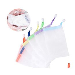Bath Brushes Sponges Scrubbers Portable White Nylon Foaming Mesh Soap Net Bag For Cleansing Face Bathroom Supplies Drop Delivery Dhecm