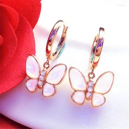 Backs Earrings Russian 18K Rose Gold Plated White Shell Butterfly Ear Clip Simple Novel 585 Purple For Women
