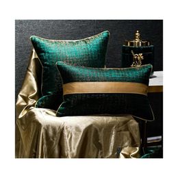 Cushion/Decorative Pillow Chinese Stylework Pure Color Cushion Er Blackish Green Jacquard Waist Pillowcase Sofa Bed Decor Drop Deliv Dh7M5