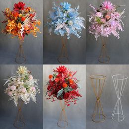 Party Decoration Upscale Wedding Flower Vases Gold/ White Metal Road Lead Stand Table Centerpiece Flowers Rack