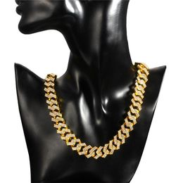 Chains Men Fashion Hip Hop Cuban Chain Necklaces For Male Vintage Gold/Rose Gold/Silver Colour Full Stone Necklace 16/18/20/22/24 Inches