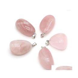 Pendant Necklaces Natural Irregar Stone Pendants Polished Rose Quartz Necklace Accessories For Jewelry Making Bracelet Pink Crystal Dhaig