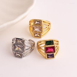 Wedding Rings Fashion Red/Purple/Green Crystal For Women Men Party Gift Charm Multicolor CZ Finger Colourful Zircon HIp Hop Jewellery