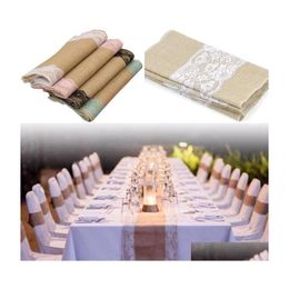 Other Festive Party Supplies Linen Lace Table Flag Jute Wedding Decoration Tablecloths Chair Er Christmas Home White Black Pink Dr Dh2Ew