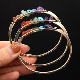 Bangle Natural Stone Irregular Seven Colours Copper Wire Winding Metal Bracelet Amethyst Charm Jewellery Gift For Women 60mm