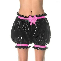Women's Shorts Sissy PVC Lolita Ruffle Pumpkin Bloomer With Bow Vinyl Loose Bloomers Maid Cosplay Patent Leather Short Pant Crossdresser