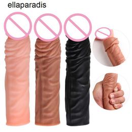 Adult massager Realistic Penis Sleeve Extender Reusable Silicone Dick Enlarger Sheath Delay Ejaculation Sex Toys for Men 19CM