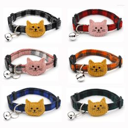 Dog Collars Plaid Pet Collar Cartoon Cute Cat Avatar Adjustable Skin-friendly With Bell Durable Jewelry