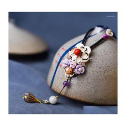 Pendant Necklaces Boeycjr Retro Ethnic Stone Bead Enamel Necklace Handmade Jewelry Alloy Flower Shell Chain Vintage For Women Drop D Dhnts