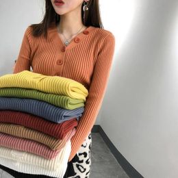 Women's Sweaters Fashion Button Turtleneck Sweater Women Spring Autumn Solid Knitted Pullover Slim Soft Jumper Winter Clothes Wom