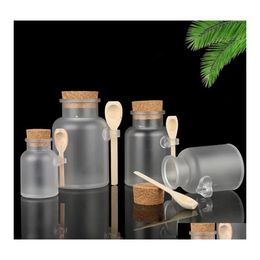 Storage Bottles Jars 300/200/100Ml Cosmetics Empty Matte Cork Jar Bath Salt Women Face Mask Container Reusable Wooden Spoon Bottle Dhgmo