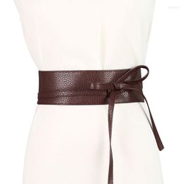 Belts Self Tie Wrap Knot Leather Belt Women Vintage Wide Slimming Body Shaper Bandage Ladies Dress Lace-up Waistband Clothes Accessory