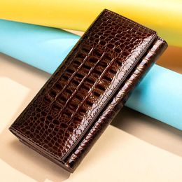 Card Holders Women Long Purse Vintage Holder Multislots Genuine Leather Wallet Mobile Phone Bag Color Stitching Coin