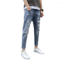 Men's Jeans Japan And South Korea Trend Of Ripped Men's Korean Version The Nine-point Pants