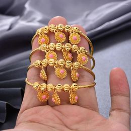 Bangle 4pcs/Lot Dubai Gold Colour Bangles For Baby Chind 3-12Years Girls Flower Wedding Bracelet Africa Arab Jewellery