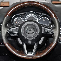 Hand-Stitched Non-slip Peach wood grain Leather Car Steering Wheel Cover For Mazda 3 Axela 2017-2019 Mazda 6 Atenza 2017-2019
