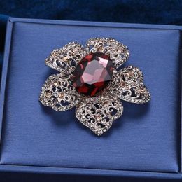 Brooches Pins Vintage Crystal Big Flower Brooch For Woman Clothings Sweater Accessories