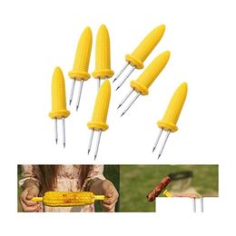 Bbq Tools Accessories Creative Stainless Steel Corn Forks Holders On The Cob Skewers Fruit Outdoor Barbecue Tool Drop Delivery Hom Dhuwo