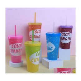 Mugs 650Ml Colour Changing Pp Plastic Cup Reusable Party Water Beverage Mug With Sts Variable Colours Tumblers Drop Delivery Home Gard Dhflr