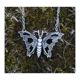 Chains 1Pcs Antique Sier Plated Insect Butterfly Necklace Woman Jewelrychains Drop Delivery Jewelry Necklaces Pendants Dhe7J