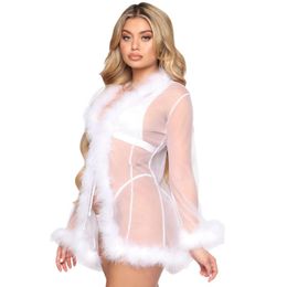 Women's Sleepwear Sexy Lace Nightwear Robes See Through Lingerie Porno Bathrobe Women Sex Sheer For Party Nightgown Adult Clothes FemmeWomen