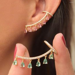 Backs Earrings 1PC 2023 Fashion Gold Colour Crystal Ear Clip For Women Simple Fake Cartilage Waterdrop Tassel Cuff Jewellery Gift