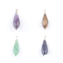 Pendant Necklaces Natural Gemstone Faceted Stone Beads Reiki Polygonal Section Opal Crystal Aventurine Tigers Eye Amethyst Jewellery F Dhsnx